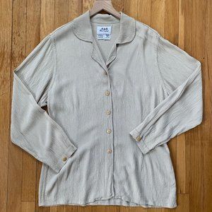 Vintage FLAX Textured Button Front Tunic Blouse in Beige Tan Size Large